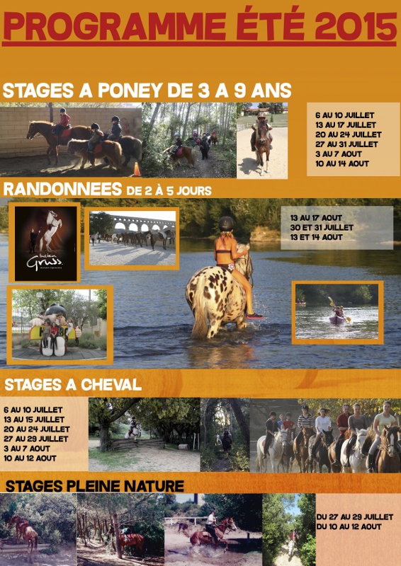 Stages d'équitation des vacances d'été 2015